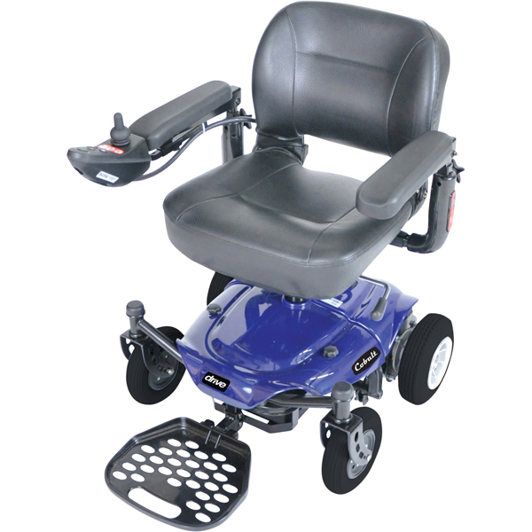 Cobalt Travel Power Wheelchair - 18 Inch Folding Seat Blue - Click Image to Close